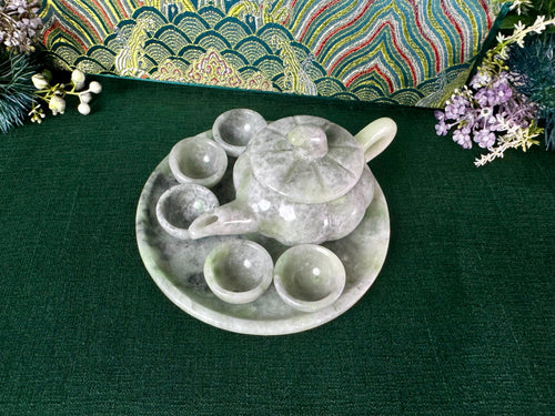 Authentic Burmese Miniature Jade Tea Set Decor