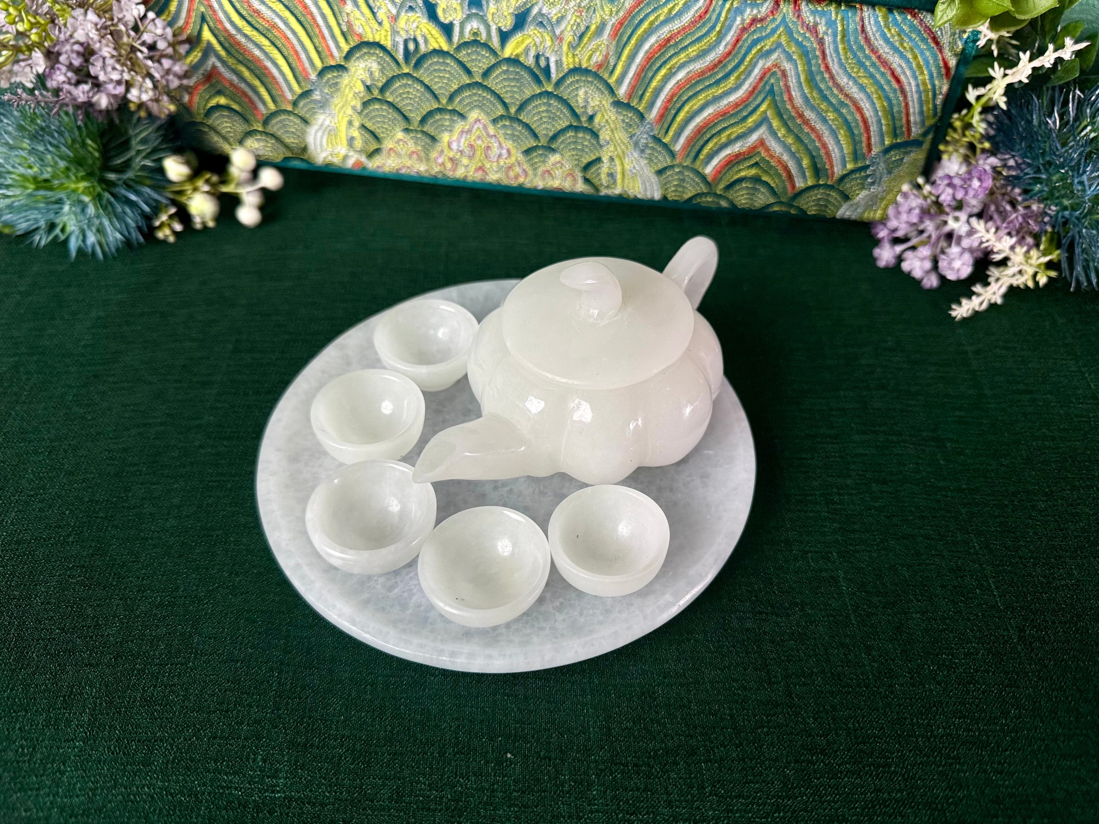 Authentic Burmese Miniature Jade Tea Set Decor