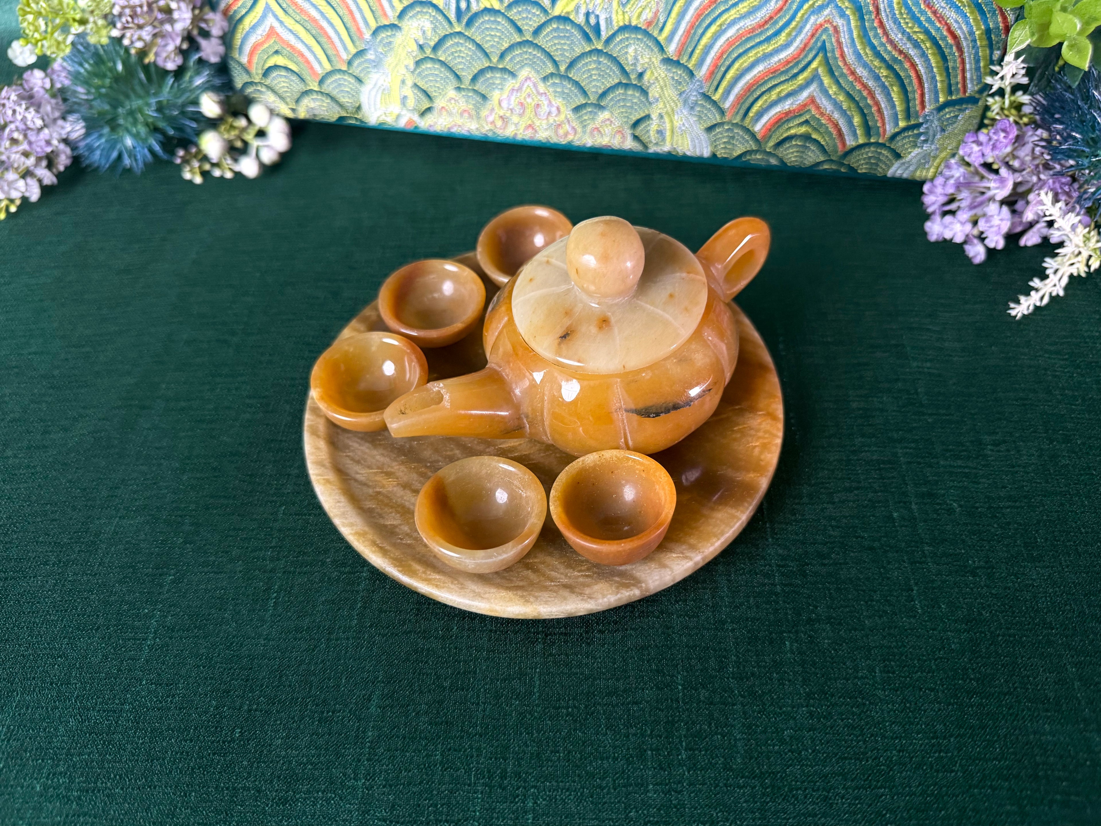 Authentic Burmese Miniature Jade Tea Set Decor