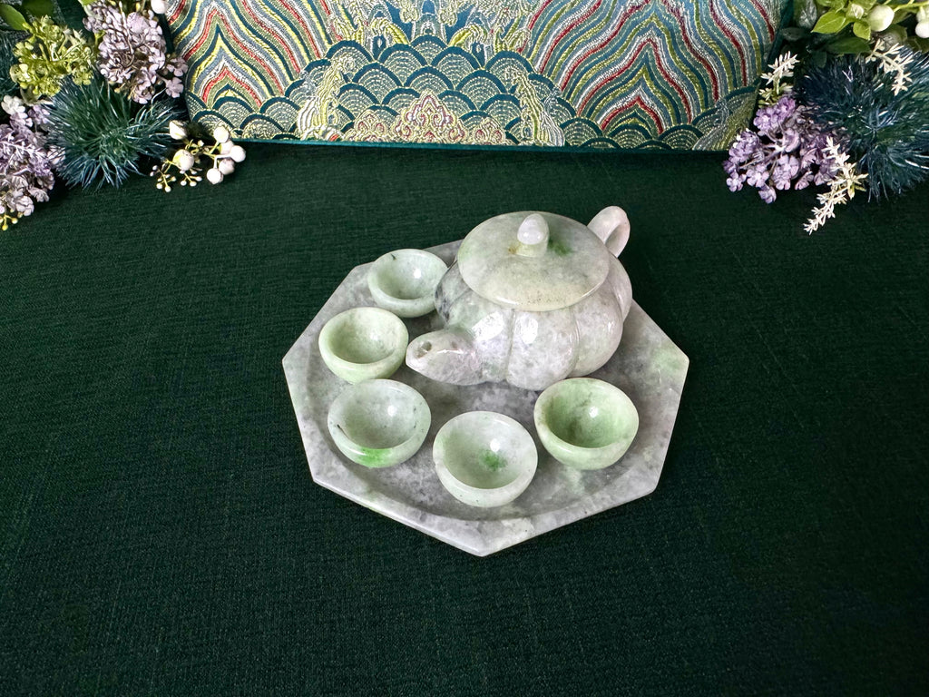 Authentic Burmese Miniature Jade Tea Set Decor
