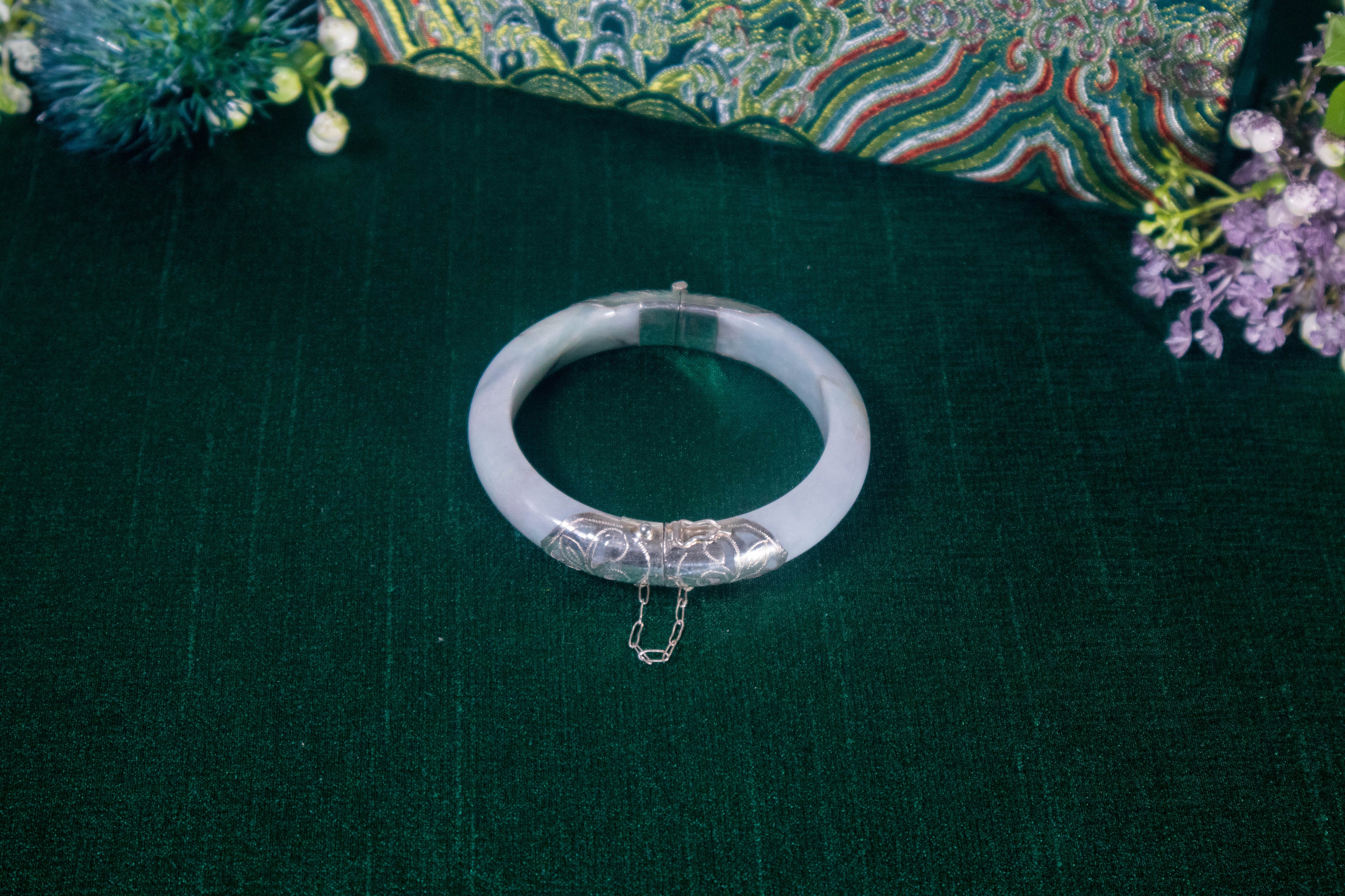 Jade White Gold Lock Bangle