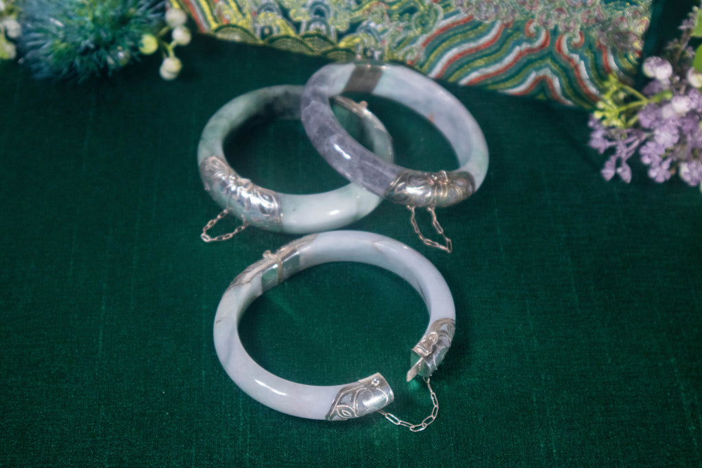 Jade White Gold Lock Bangle