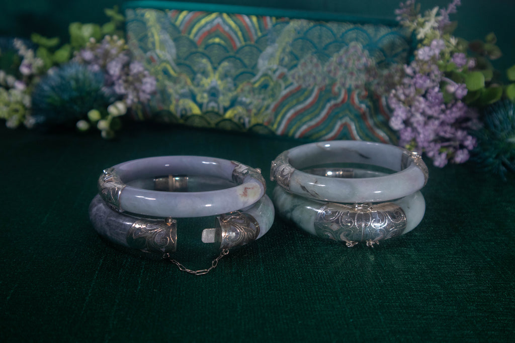Jade White Gold Lock Bangle