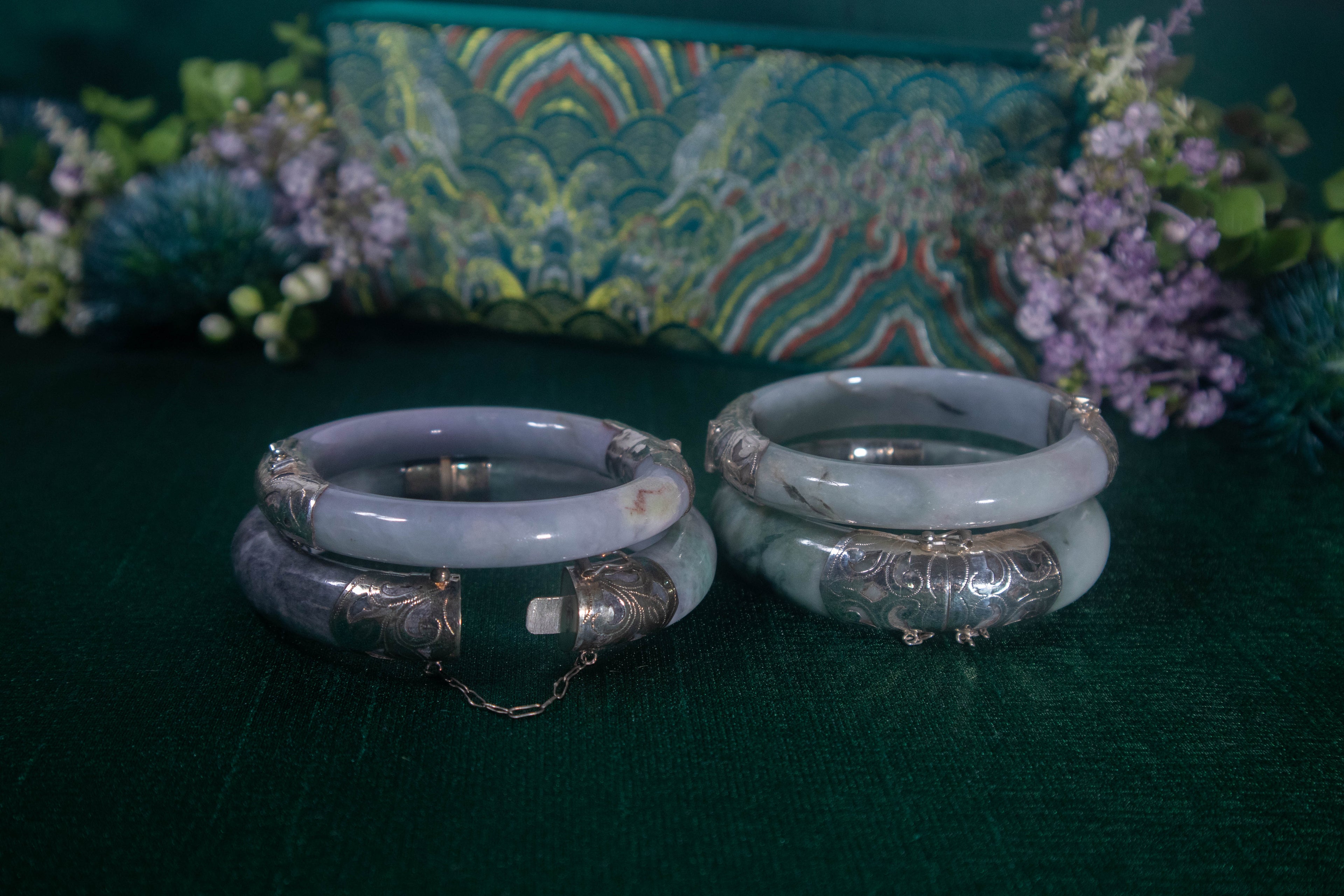 Jade White Gold Lock Bangle