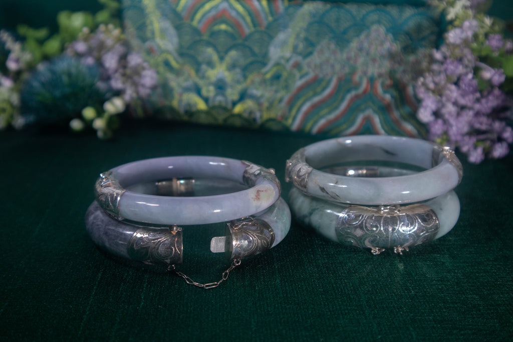 Jade White Gold Lock Bangle